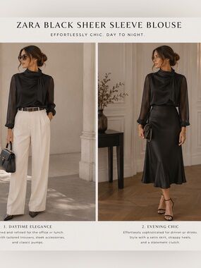 Zara Black Sheer Sleeve Blouse